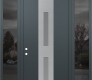 Modern Steel Front Door DIAMOND A6 64" X 96" ANTHRACITE/ANTHRACITE FROSTED GLASS PANEL STAINLESS STEEL RHI WITH 2 SIDELITES AND TRANSOM MIRRORED GLASS