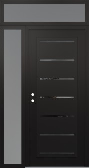 Diamond C11 50" x 96" black/black mirrored Glass Panel black RHI with Sidelite and Transom frosted Glass