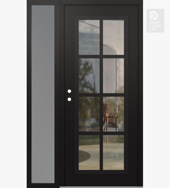 Modern Steel Front Door Diamond C16 52" x 80" black/black clear Glass Panel black RHI with Sidelite frosted Glass