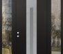 Modern Steel Front Door DIAMOND A2 64" X 96" BLACK/WHITE FROSTED GLASS PANEL STAINLESS STEEL RHI WITH 2 SIDELITES AND TRANSOM CLEAR GLASS