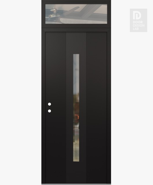 Modern Steel Front Door DIAMOND A2 36" X 96" BLACK/BLACK CLEAR GLASS PANEL BLACK RHI WITH TRANSOM CLEAR GLASS
