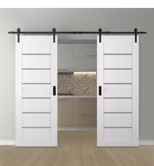 DOUBLE BARN DOOR ALBA SNOW WHITE 64" X 80" X 1 3/4" BLACK HARDWARE