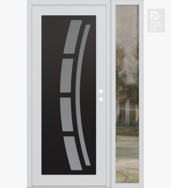 Modern Steel Front Door Diamond C12 52" x 80" white/white frosted Glass Panel black LHI with Sidelite clear Glass