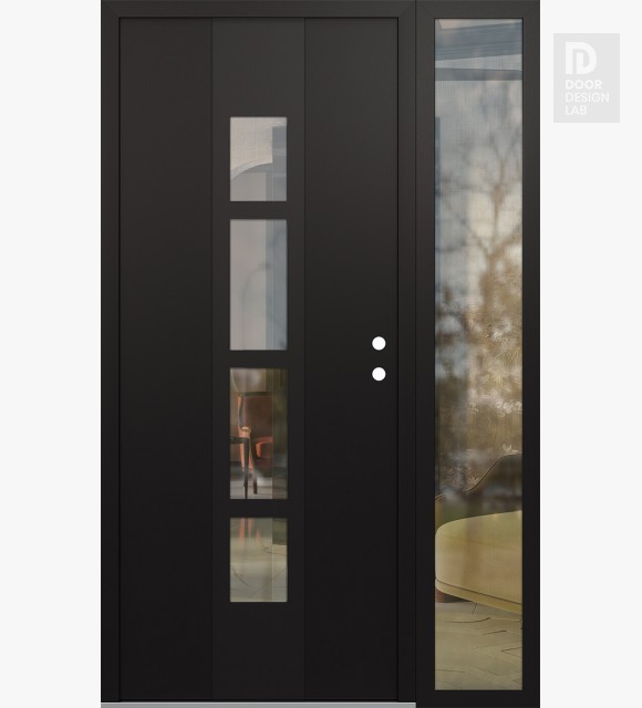 Modern Steel Front Door DIAMOND A10 48" X 80" BLACK/BLACK CLEAR GLASS PANEL BLACK LHI WITH SIDELITE CLEAR GLASS