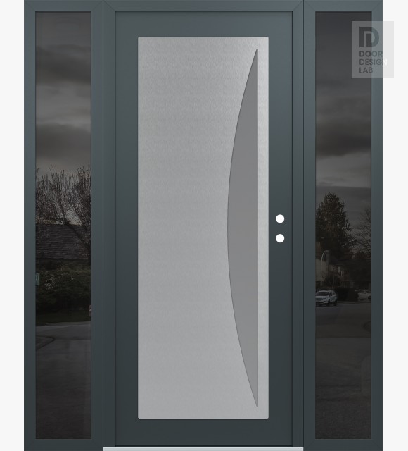 Modern Steel Front Door Diamond C13 68" x 80" anthracite/anthracite frosted Glass Panel stainless steel LHI with 2 Sidelites mirrored Glass