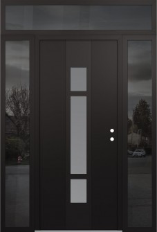 DIAMOND A9 68" X 96" BLACK/WHITE FROSTED GLASS PANEL BLACK LHI WITH 2 SIDELITES AND TRANSOM MIRRORED GLASS