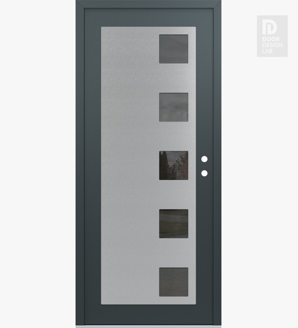 Modern Steel Front Door Diamond C5 36" x 80" anthracite/anthracite mirrored Glass Panel stainless steel LHI