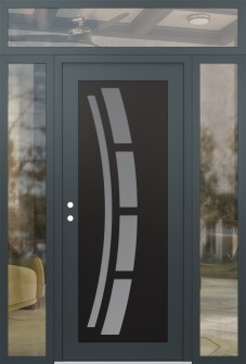 Diamond C12 68" x 96" anthracite/anthracite frosted Glass Panel black RHI with 2 Sidelites and Transom clear Glass