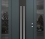Modern Steel Front Door DIAMOND A8 60" X 96" ANTHRACITE/ANTHRACITE FROSTED GLASS PANEL BLACK LHI WITH 2 SIDELITES AND TRANSOM MIRRORED GLASS