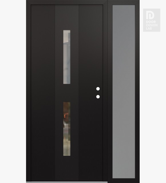 Modern Steel Front Door DIAMOND A6 50" X 80" BLACK/BLACK CLEAR GLASS PANEL BLACK LHI WITH SIDELITE FROSTED GLASS