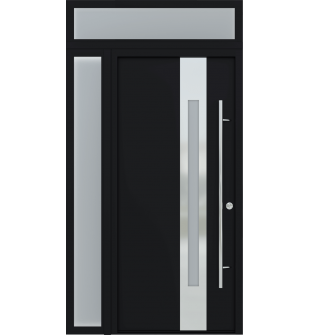 MODERN BLACK EXTERIOR STEEL DOOR ZEPHYR 49 1/4" X 95 11/16" LEFT HAND INSWING + SIDELITE LEFT/TRANSOM