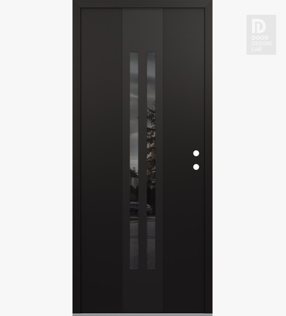 Modern Steel Front Door DIAMOND A8 36" X 80" BLACK/BLACK MIRRORED GLASS PANEL BLACK LHI