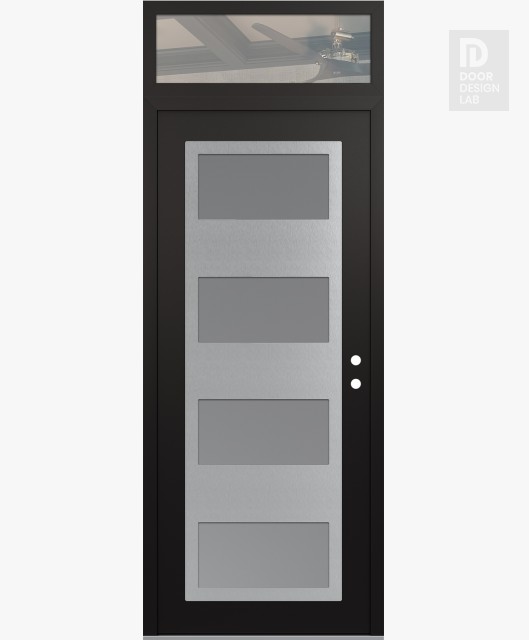 Modern Steel Front Door Diamond C2 36" x 96" black/white frosted Glass Panel stainless steel LHI with Transom clear Glass