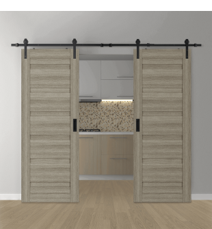 DOUBLE BARN DOOR LOUVER SHAMBOR 56" X 96" X 1 3/4" BLACK HARDWARE