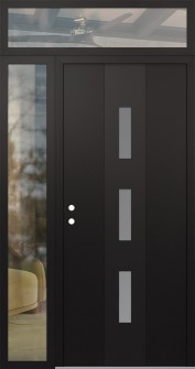 DIAMOND A7 48" X 96" BLACK/WHITE FROSTED GLASS PANEL BLACK RHI WITH SIDELITE AND TRANSOM CLEAR GLASS