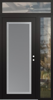 Diamond C1 48" x 96" black/white frosted Glass Panel stainless steel LHI with Sidelite and Transom clear Glass