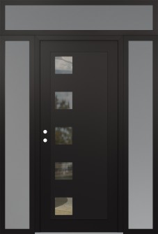 Diamond C5 68" x 96" black/black clear Glass Panel black RHI with 2 Sidelites and Transom frosted Glass