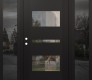 Modern Steel Front Door Diamond C10 60" x 80" black/black clear Glass Panel black RHI with 2 Sidelites mirrored Glass