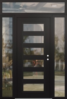 Diamond C9 60" x 96" black/black clear Glass Panel black LHI with 2 Sidelites and Transom clear Glass