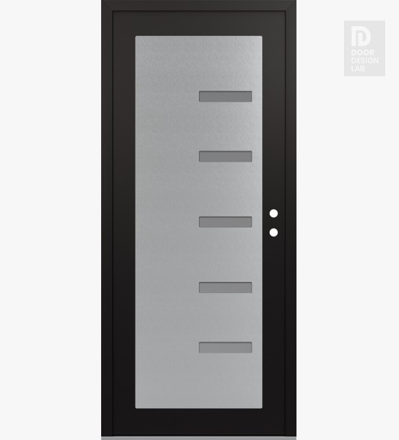 Modern Steel Front Door Diamond C8 36" x 80" black/white frosted Glass Panel stainless steel LHI