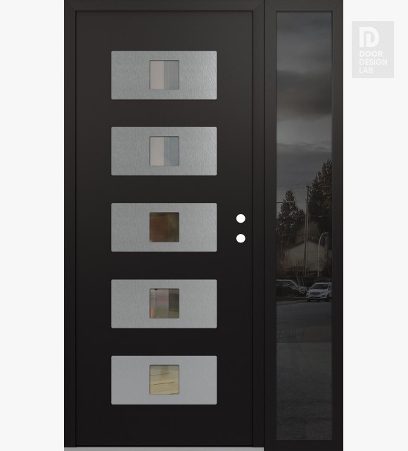 Modern Steel Front Door Diamond D8 50" x 80" black/black clear Glass Panel stainless steel LHI with Sidelite mirrored Glass
