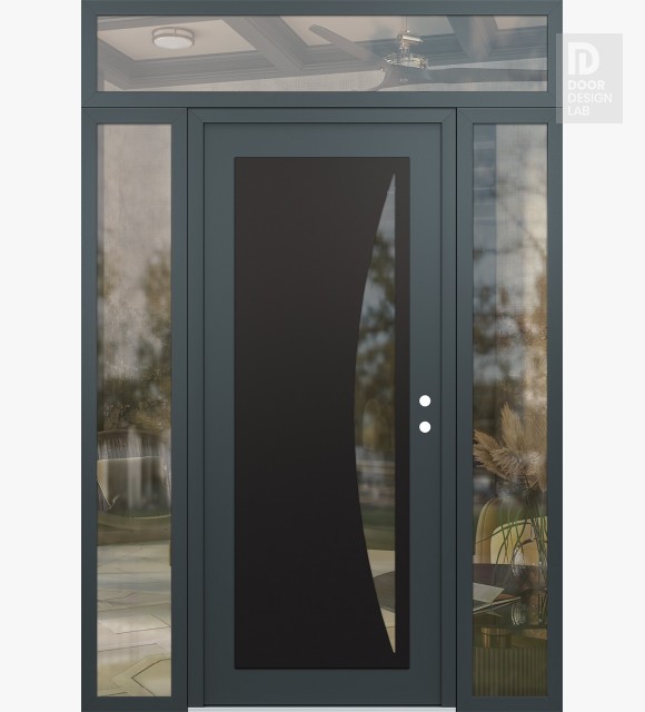 Modern Steel Front Door Diamond C13 68" x 96" anthracite/anthracite clear Glass Panel black LHI with 2 Sidelites and Transom clear Glass