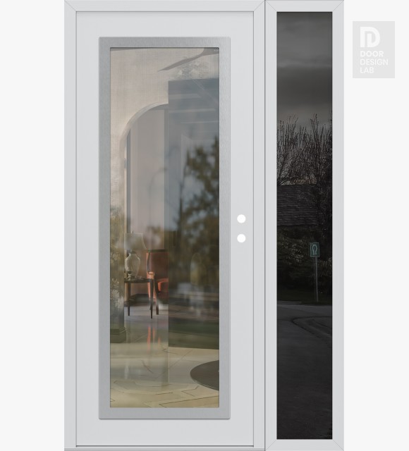 Modern Steel Front Door Diamond C1 48" x 80" white/white clear Glass Panel stainless steel LHI with Sidelite mirrored Glass