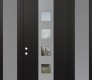 DIAMOND A13 68" X 96" BLACK/BLACK CLEAR GLASS PANEL STAINLESS STEEL LHI WITH 2 SIDELITES AND TRANSOM FROSTED GLASS