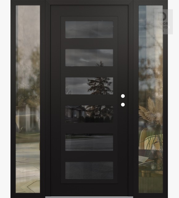 Modern Steel Front Door Diamond C9 64" x 80" black/black mirrored Glass Panel black LHI with 2 Sidelites clear Glass