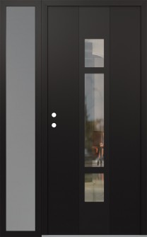 DIAMOND A9 48" X 80" BLACK/BLACK CLEAR GLASS PANEL BLACK RHI WITH SIDELITE FROSTED GLASS