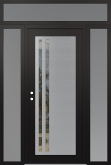 Diamond C6 68" x 96" black/black clear Glass Panel stainless steel RHI with 2 Sidelites and Transom frosted Glass