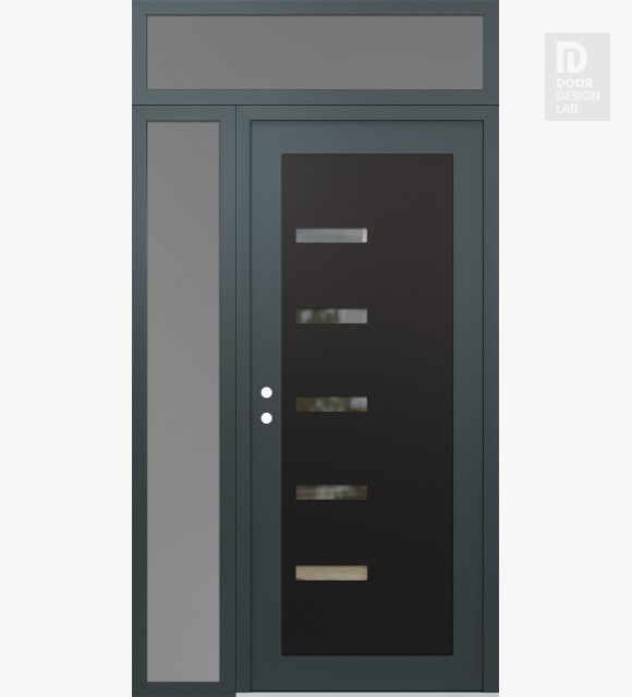 Modern Steel Front Door Diamond C8 48" x 96" anthracite/anthracite clear Glass Panel black RHI with Sidelite and Transom frosted Glass