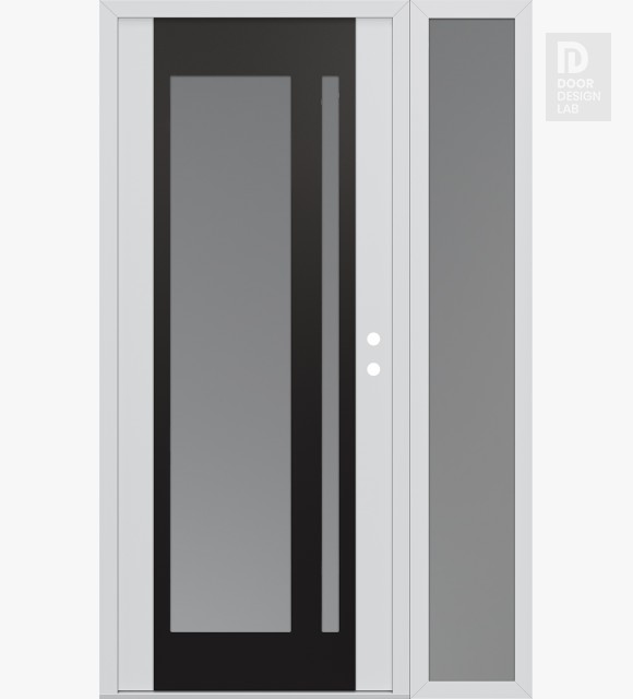 Modern Steel Front Door Diamond C15 52" x 80" white/white frosted Glass Panel black LHI with Sidelite frosted Glass