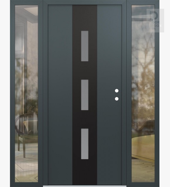 Modern Steel Front Door DIAMOND A7 60" X 80" ANTHRACITE/ANTHRACITE FROSTED GLASS PANEL BLACK LHI WITH 2 SIDELITES CLEAR GLASS