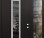 Modern Steel Front Door DIAMOND A11 52" X 96" BLACK/BLACK MIRRORED GLASS PANEL STAINLESS STEEL LHI WITH SIDELITE AND TRANSOM CLEAR GLASS
