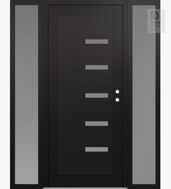Modern Steel Front Door Diamond C8 68" x 80" black/white frosted Glass Panel black LHI with 2 Sidelites frosted Glass