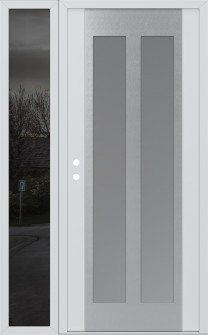 Diamond C14 52" x 80" white/white frosted Glass Panel stainless steel LHI with Sidelite mirrored Glass
