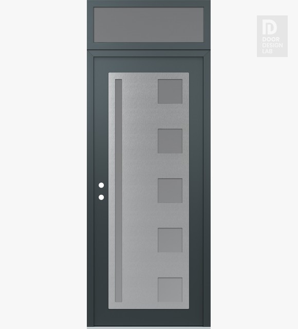 Modern Steel Front Door Diamond C3 36" x 96" anthracite/anthracite frosted Glass Panel stainless steel RHI with Transom frosted Glass