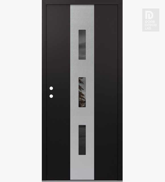 Modern Steel Front Door DIAMOND A7 36" X 80" BLACK/BLACK MIRRORED GLASS PANEL STAINLESS STEEL RHI
