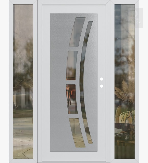 Modern Steel Front Door Diamond C12 64" x 80" white/white clear Glass Panel stainless steel LHI with 2 Sidelites clear Glass
