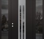 Modern Steel Front Door DIAMOND A8 68" X 96" BLACK/BLACK MIRRORED GLASS PANEL STAINLESS STEEL RHI WITH 2 SIDELITES AND TRANSOM MIRRORED GLASS