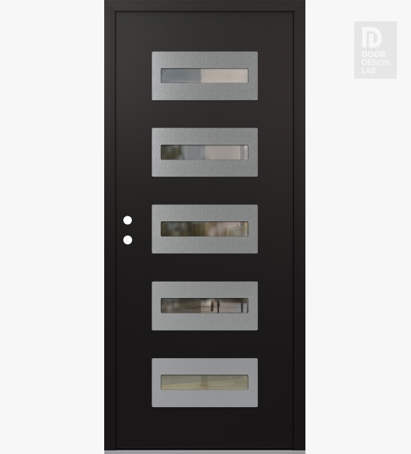 Modern Steel Front Door Diamond D4 36" x 80" black/black clear Glass Panel stainless steel RHI