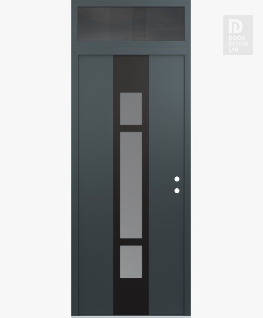 Modern Steel Front Door DIAMOND A9 36" X 96" ANTHRACITE/ANTHRACITE FROSTED GLASS PANEL BLACK LHI WITH TRANSOM MIRRORED GLASS