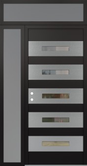 Diamond D9 48" x 96" black/black clear Glass Panel stainless steel RHI with Sidelite and Transom frosted Glass