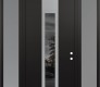 Modern Steel Front Door DIAMOND A1 60" X 96" BLACK/BLACK MIRRORED GLASS PANEL STAINLESS STEEL LHI WITH 2 SIDELITES AND TRANSOM FROSTED GLASS