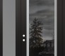 Modern Steel Front Door Diamond C1 52" x 96" black/black mirrored Glass Panel stainless steel RHI with Sidelite and Transom frosted Glass