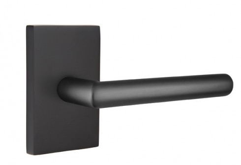 EMTEK STUTTGART LEVER WITH MODERN RECTANGULAR ROSETTE PASSAGE RH FLAT BLACK (US19) 5112
