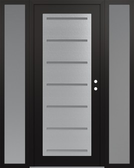 Diamond C11 68" x 80" black/white frosted Glass Panel stainless steel LHI with 2 Sidelites frosted Glass