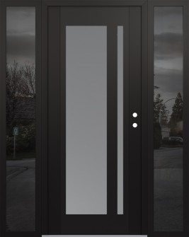 Diamond C15 68" x 80" black/white frosted Glass Panel black LHI with 2 Sidelites mirrored Glass