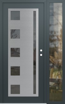 Diamond C3 52" x 80" anthracite/anthracite mirrored Glass Panel stainless steel LHI with Sidelite clear Glass